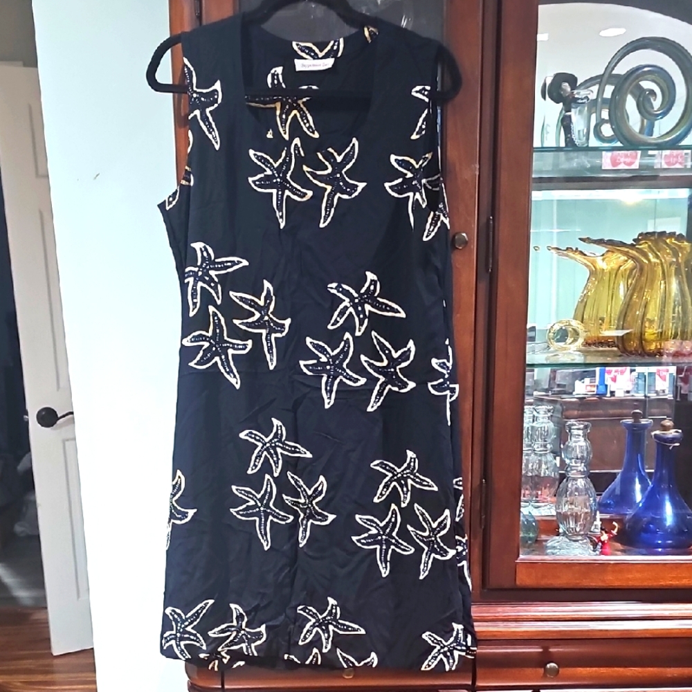 Peppermint Bay Black Starfish Patterned Dress  Sleeveless Size Large